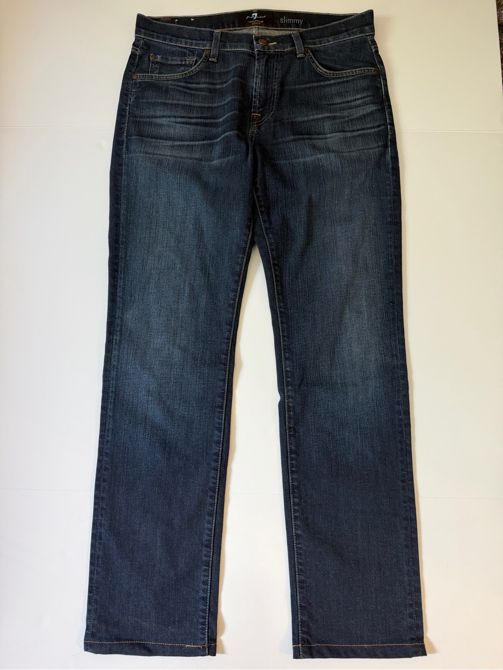 7 For All Mankind Straight Leg Jeans in Dark Blue Wash
